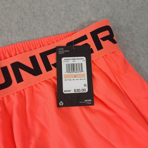 Under Armour Play Up 5" Shorts Womens Size 2X (38x5) Orange Pink 1374406-819 - Picture 4 of 16